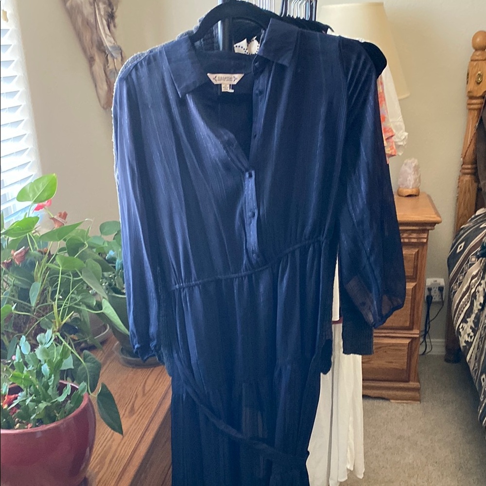 Nanette Lepore Blue Ruched Bishop Sleeve Dress